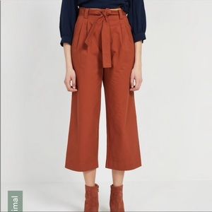 FRANK & Oak Wide Leg High Waisted Belted Pants Cropped Burnt Orange Cotton